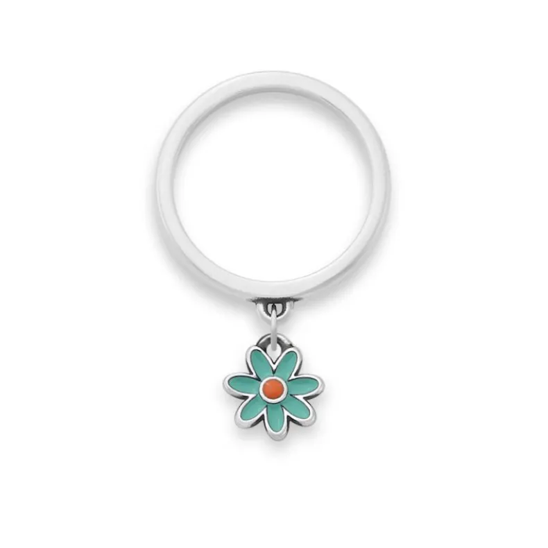 Enamel Mini Flower Charm Dangle Ring
