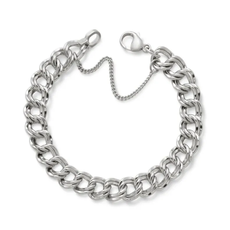 Heavy Double Curb Charm Bracelet