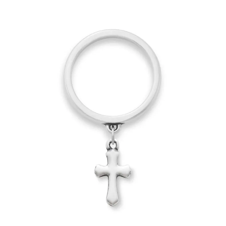 Flared Cross Charm Dangle Ring
